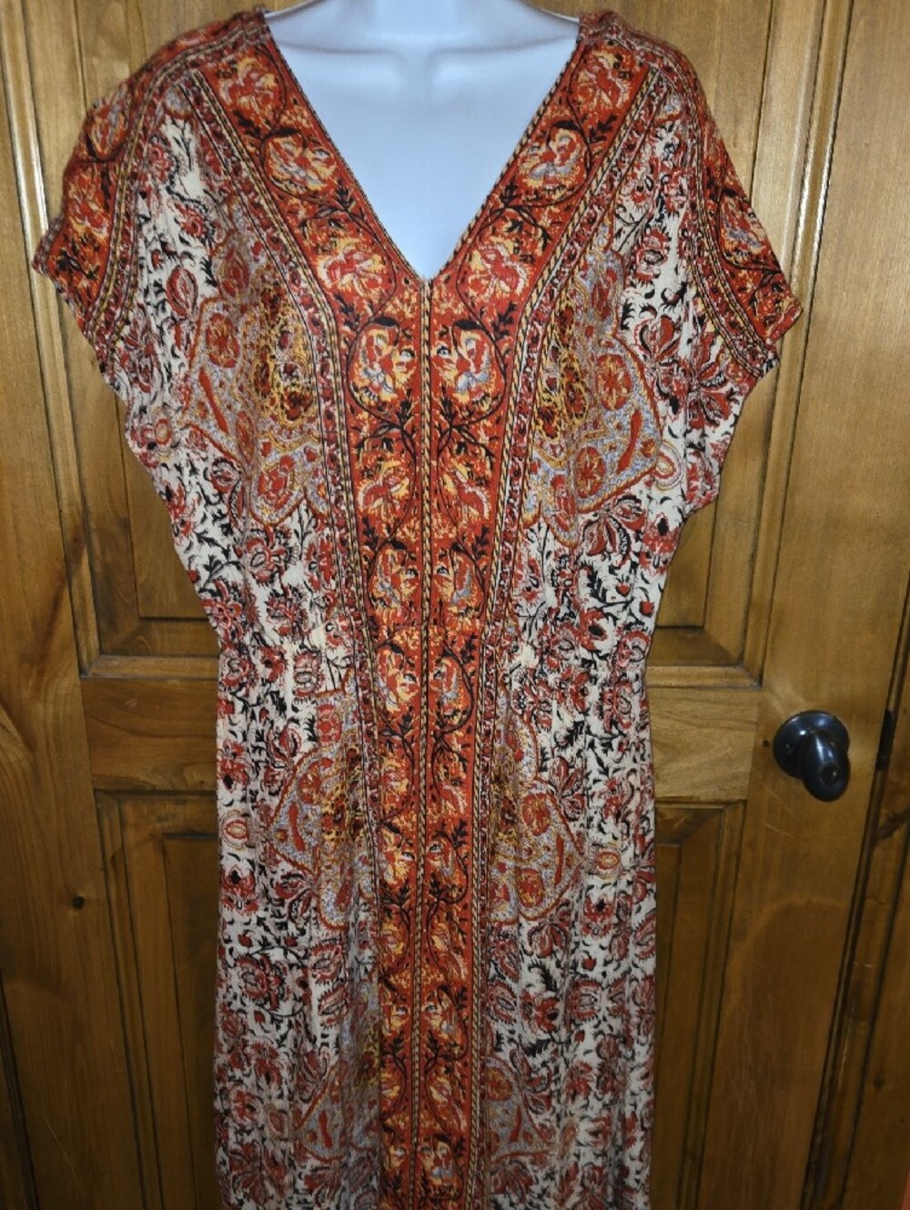 Lucky Brand Rust and Cream Paisley Maxi Dress